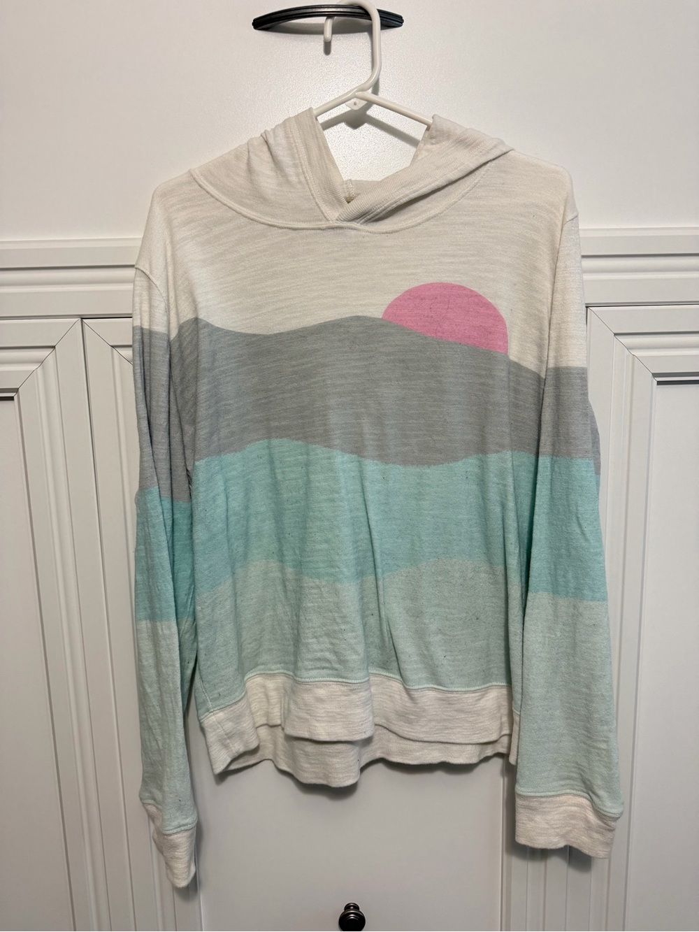 Faherty Cream, Gray, Mint & Pink Striped Hooded Sweater